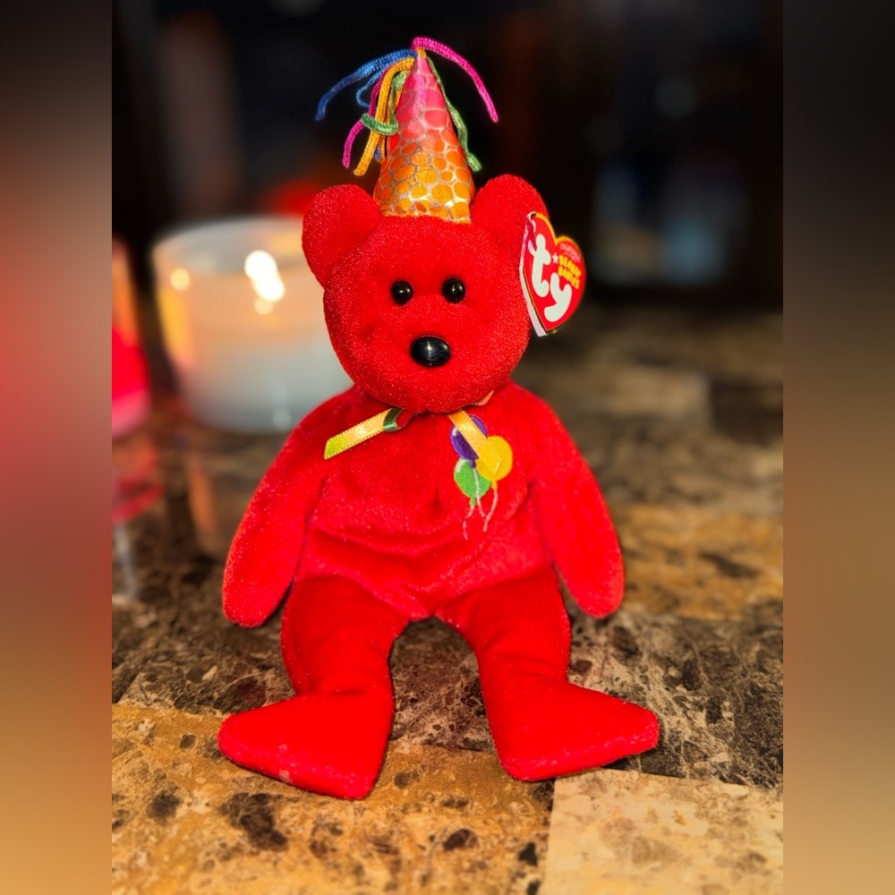 🎉 TY Beanie Baby Happy Birthday Bear Party Hat Plush